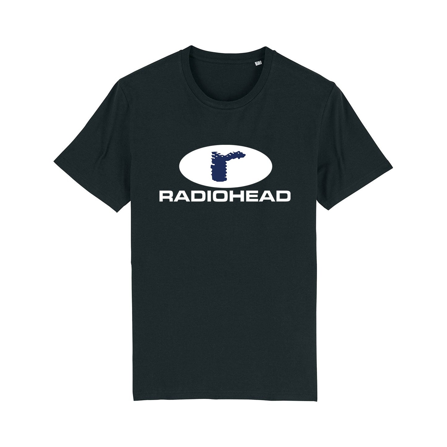 Black t-shirt featuring the Radiohead band logo.