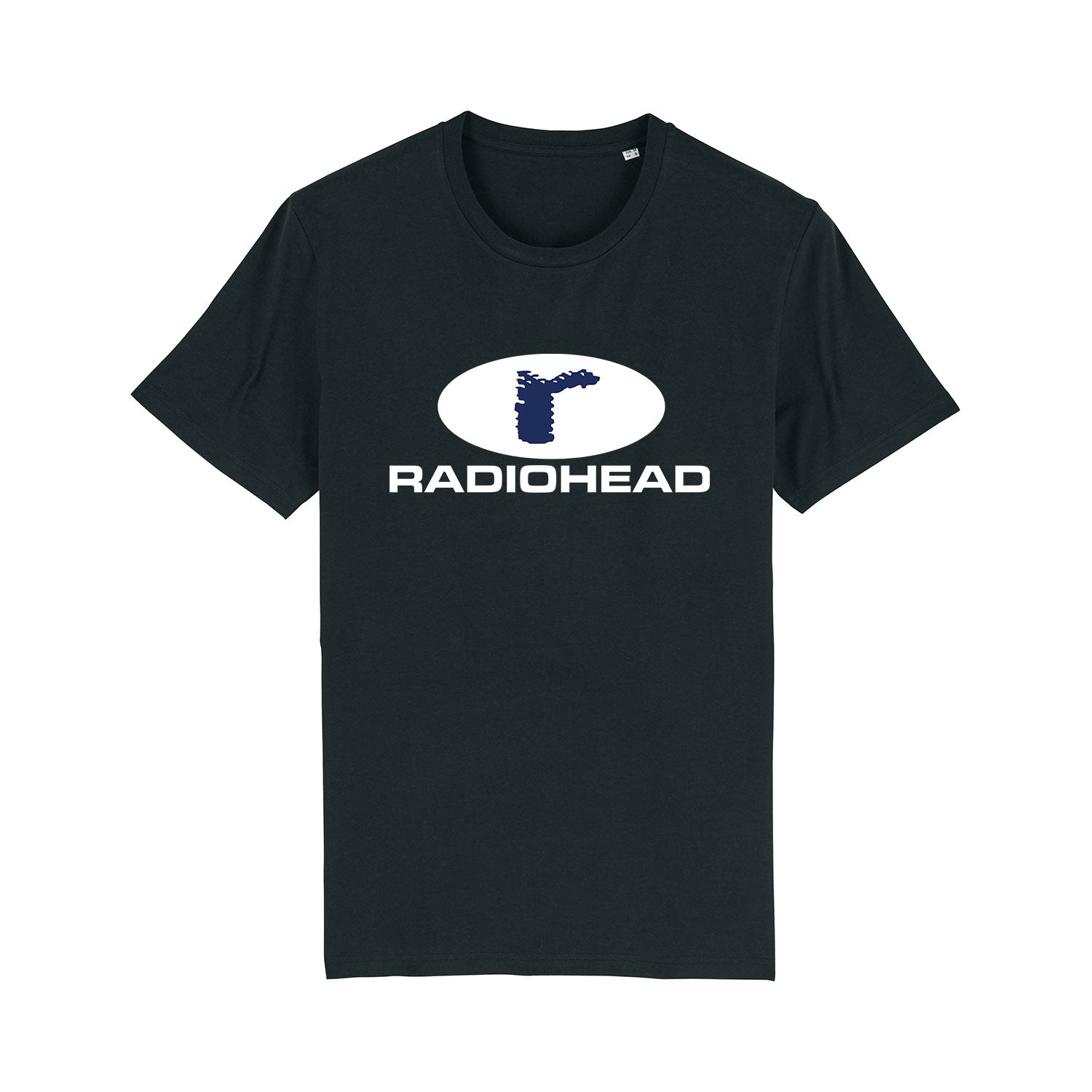 Black t-shirt featuring the Radiohead band logo.