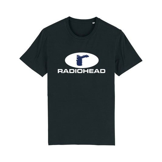 Black t-shirt featuring the Radiohead band logo.