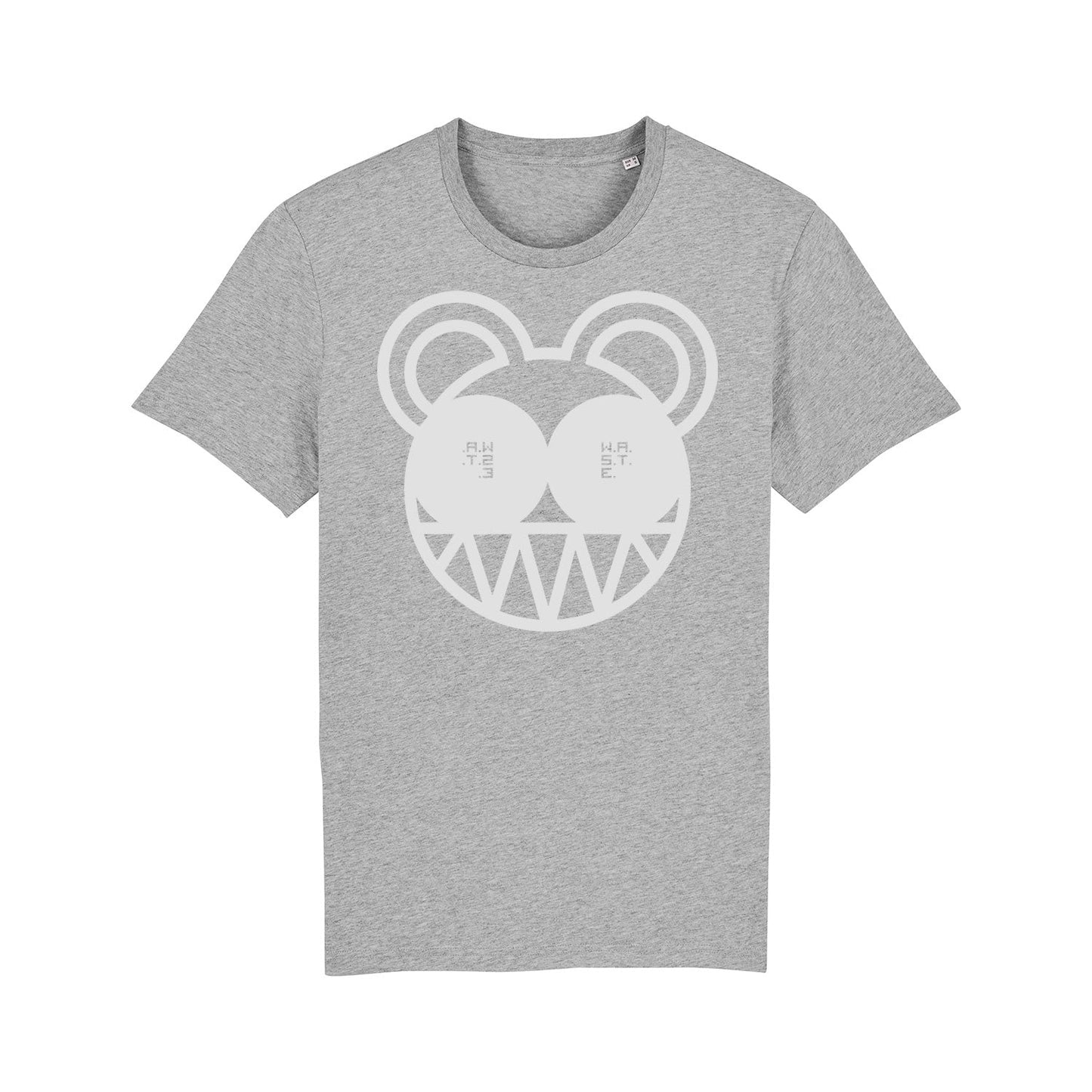 Gray t-shirt with a white cartoon bear face design on the front.