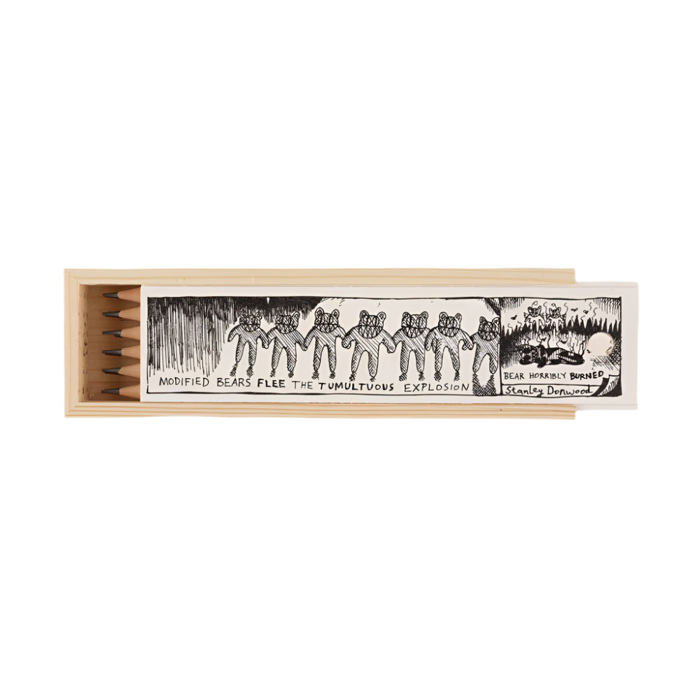 Bear Modifying Pencils in Wooden Pencil Box