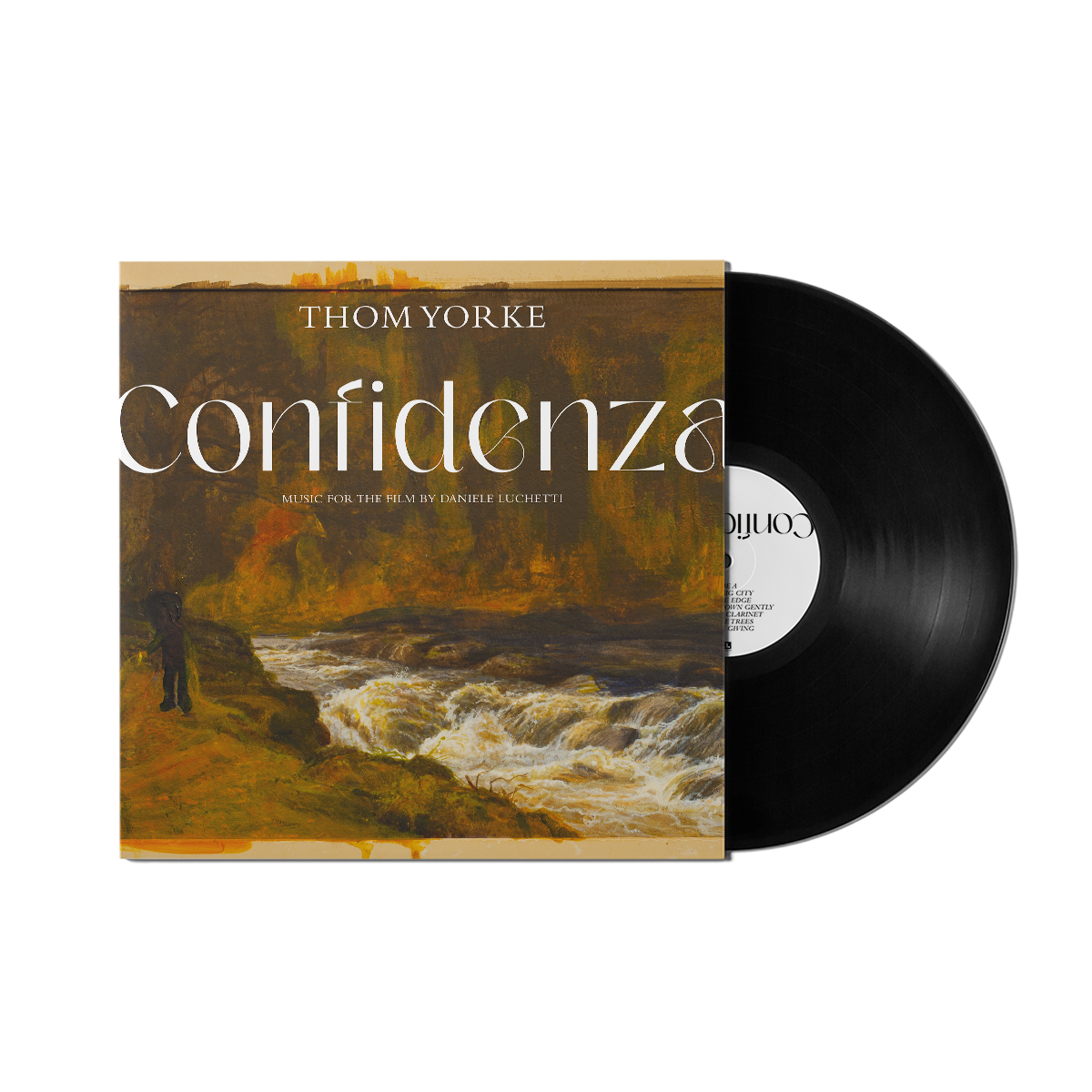 Vinyl record album titled ’Confidenza’ by Thom Yorke, featuring artwork of a stormy seascape.
