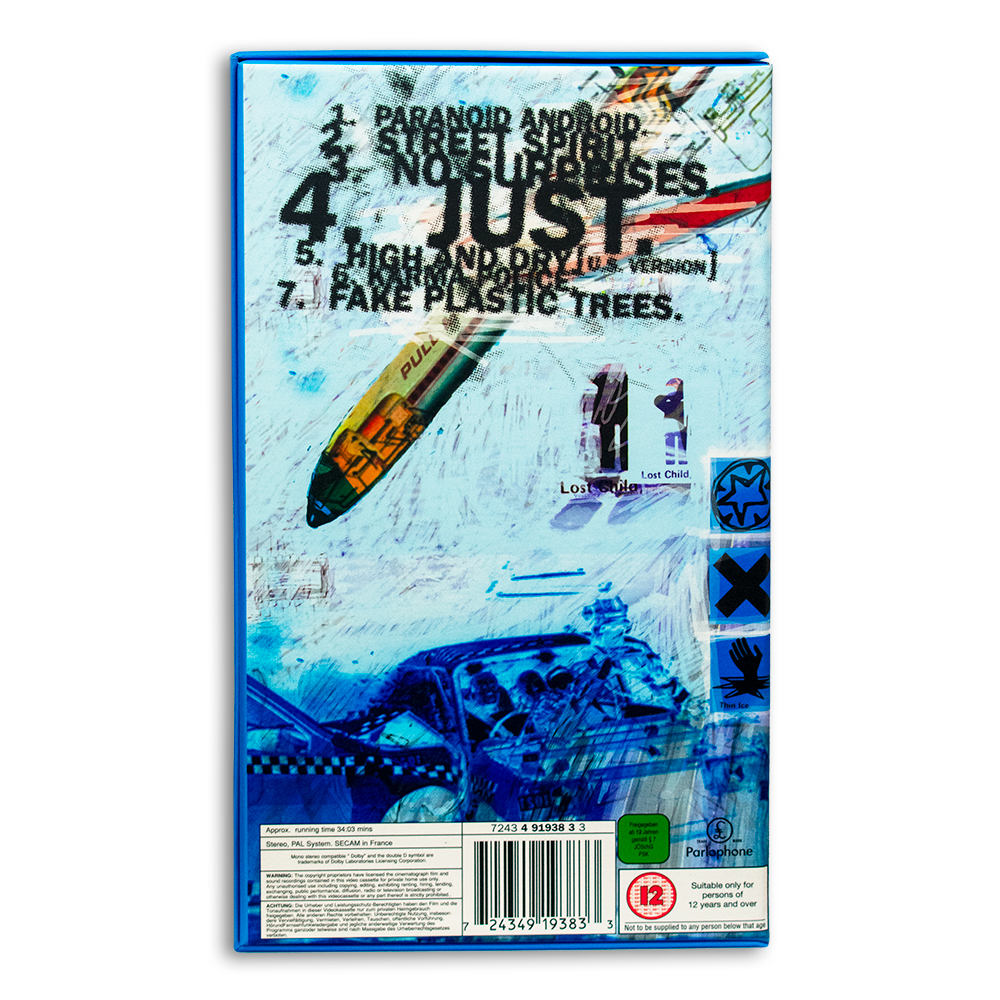 Album cover or artwork featuring a collage-style design with text, numbers, and abstract elements in blue and white tones.