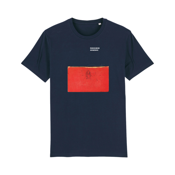 Navy blue t-shirt with a red rectangular graphic on the front.