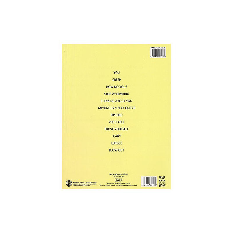 Yellow legal pad with a track list printed on the back cover.