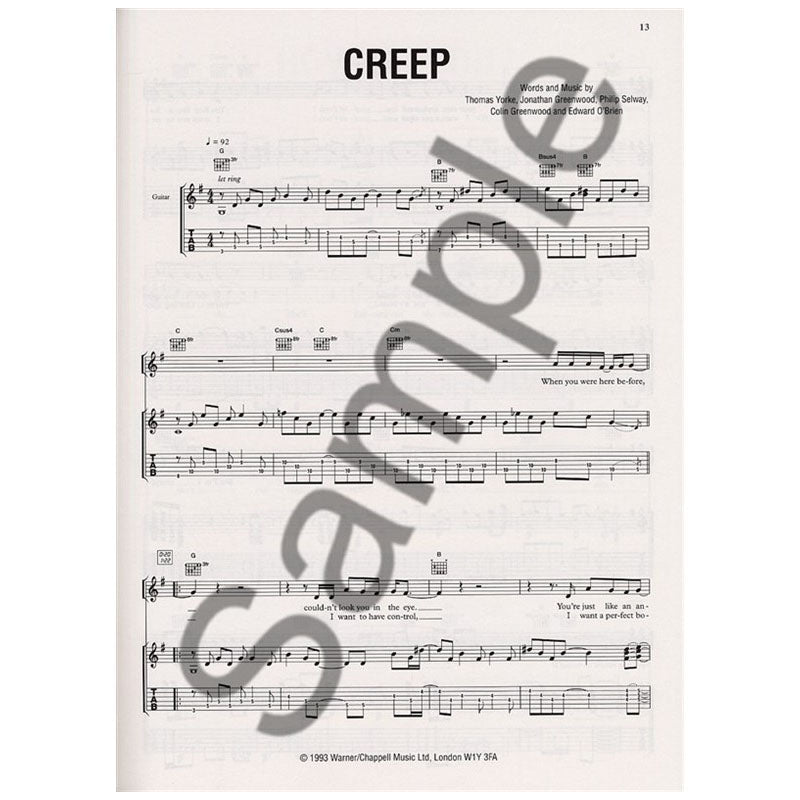 Sheet music for the song ’Creep’ with guitar tablature and standard notation.