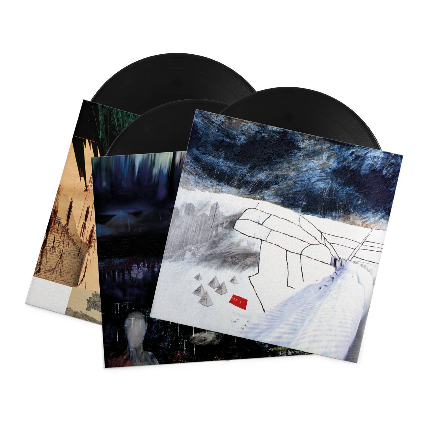 Vinyl records with album cover artwork visible.
