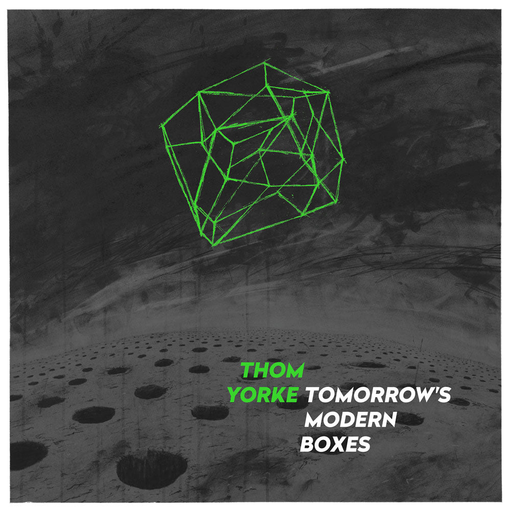 Wireframe geometric cube or box shape rendered in bright green lines.