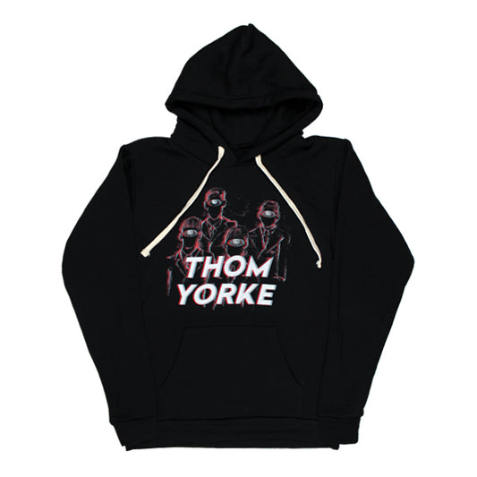 Black hoodie featuring a Thom Yorke graphic design on the front.