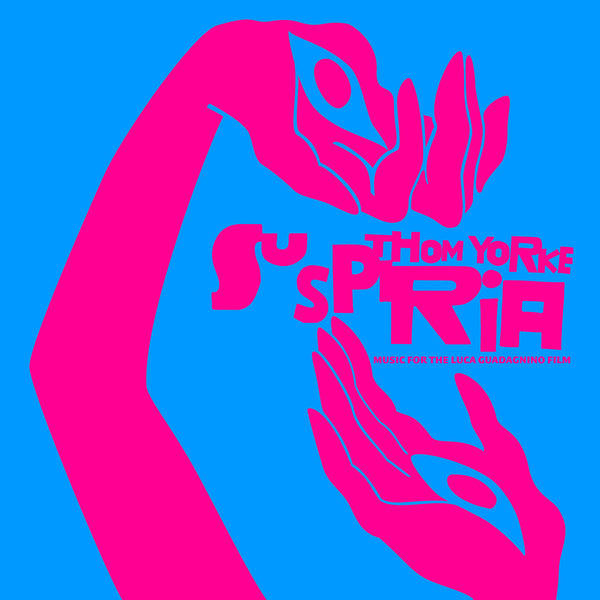 Stylized pink silhouette of a hand holding a flower against a blue background.