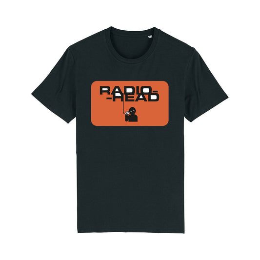 Black t-shirt with an orange rectangular graphic featuring the text ’RAPID’ and a small silhouette figure.