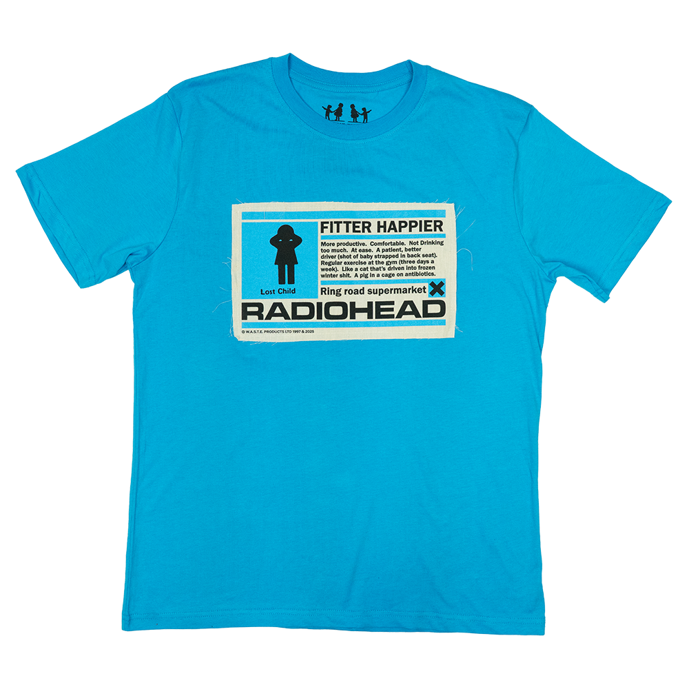 Fitter Happier Cyan Blue Patch T-shirt