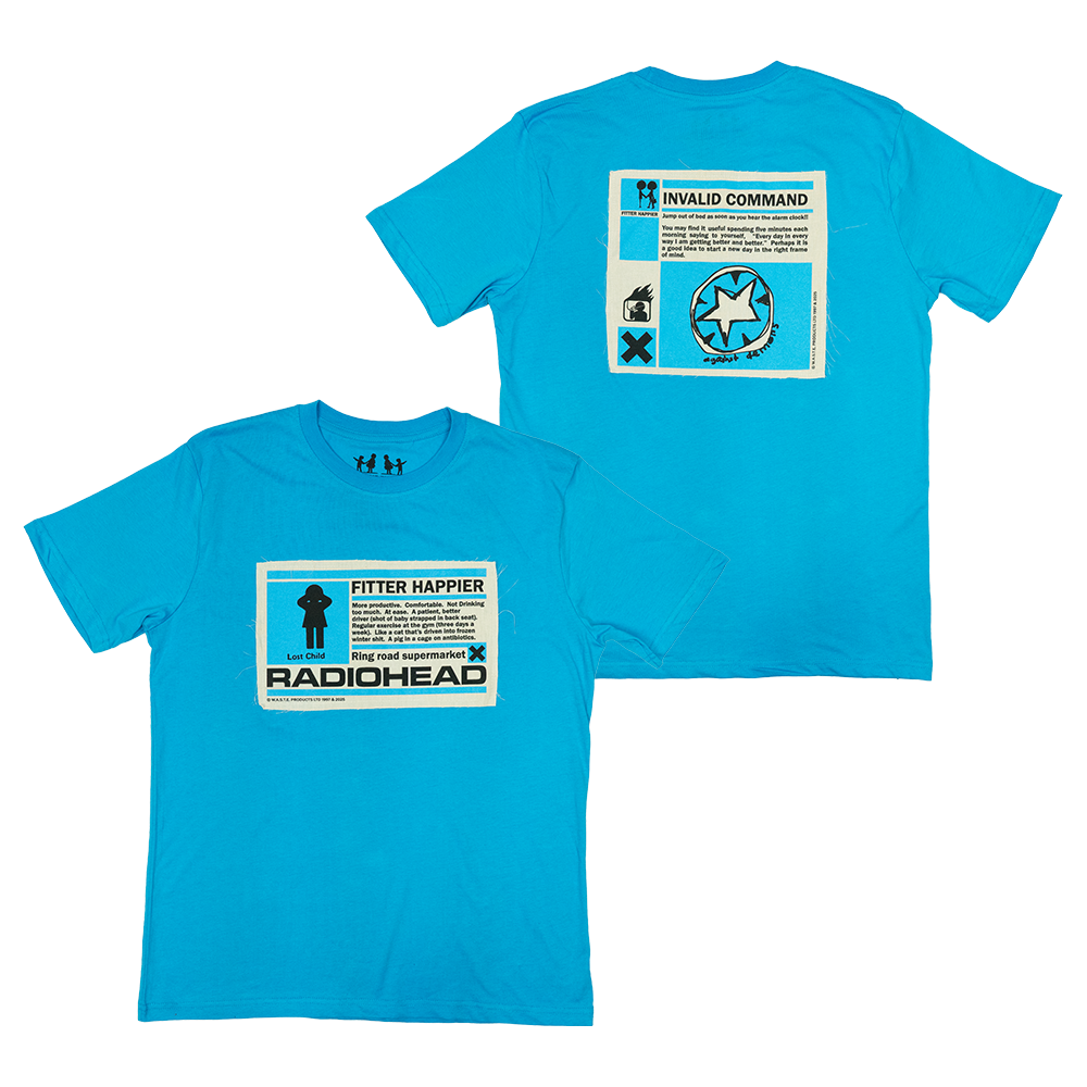 Fitter Happier Cyan Blue Patch T-shirt
