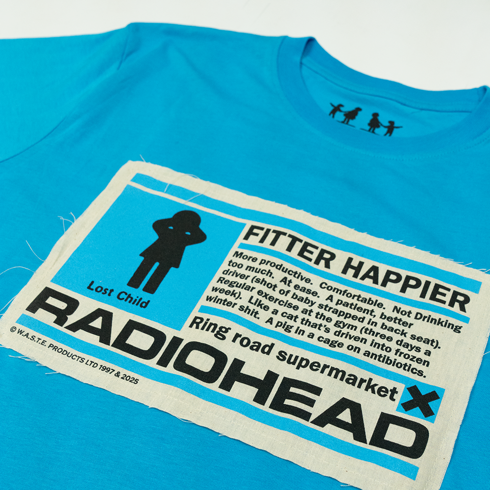Fitter Happier Cyan Blue Patch T-shirt