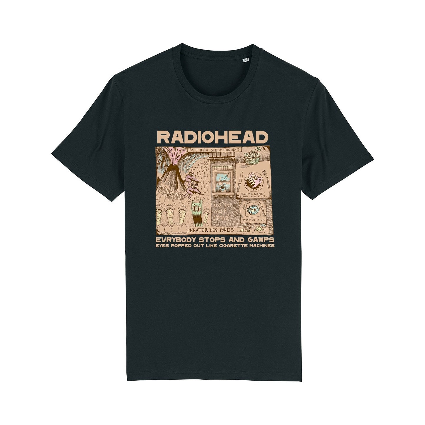 Black t-shirt featuring a Radiohead album cover design.