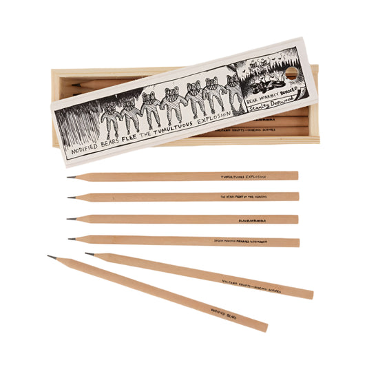 Bear Modifying Pencils in Wooden Pencil Box