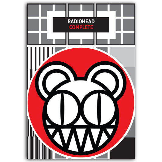 Stylized bear-like face logo with round ears and sharp teeth on a red circular background.