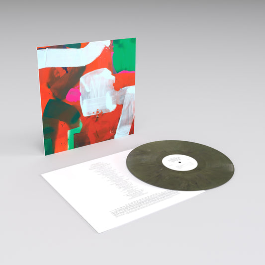 Vinyl record album with colorful abstract artwork on the cover.