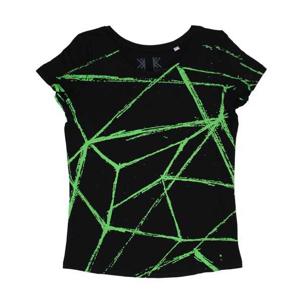 ALL OVER GREEN LINES GIRLS BLACK SCOOP T-SHIRT